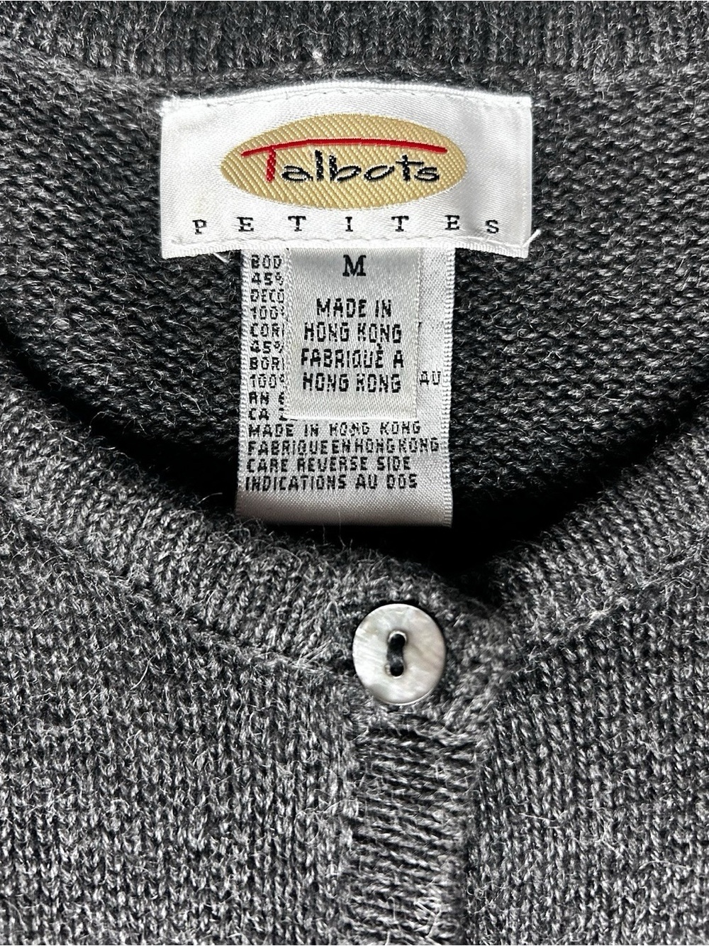 Vintage Talbots Gray Floral Knitted MOP Button Cardigan Petite MED GrandmaCore - Picture 3 of 8